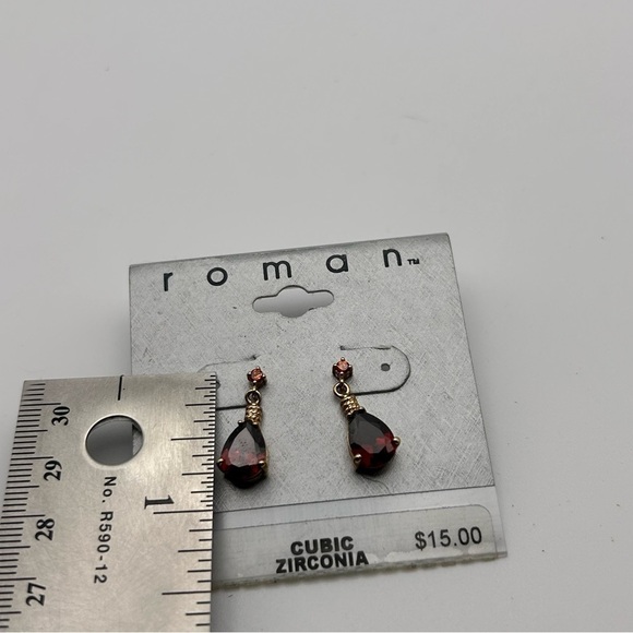 Roman Ruby Red Cubic Zircona Faceted Stone Stud Earrings Dainty Classic - Picture 3 of 3